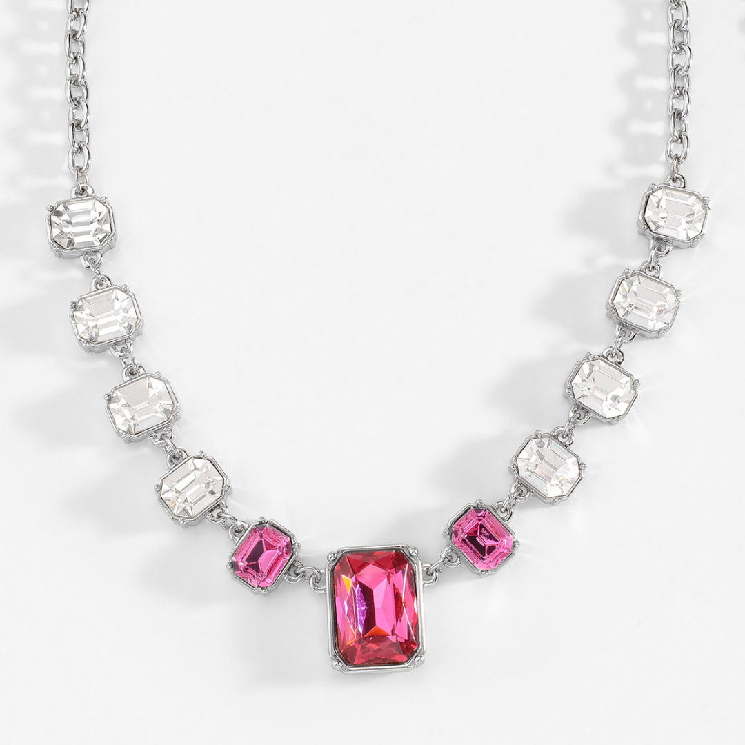 Collar Rosa PH en Baño de Platino y Cristal