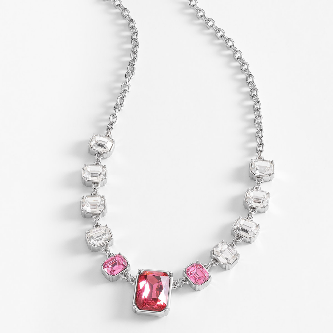 Collar Rosa PH en Baño de Platino y Cristal