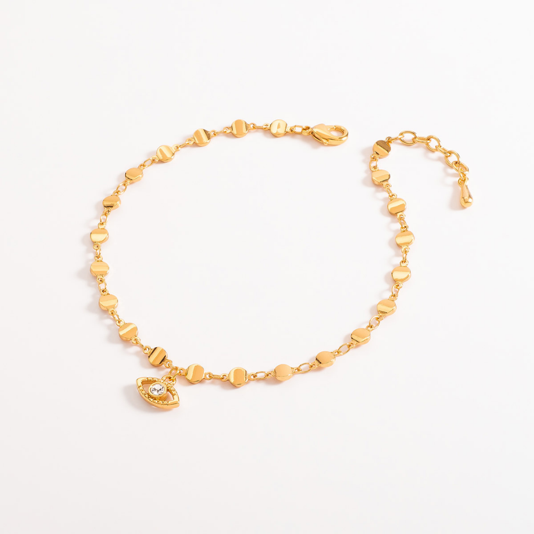 Pulsera tobillera con eslabones circulares y dije de ojo turco