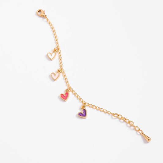 Pulsera con dijes de corazones esmaltados