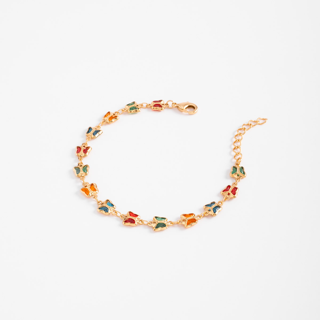Pulsera con mariposas en tonos vibrantes