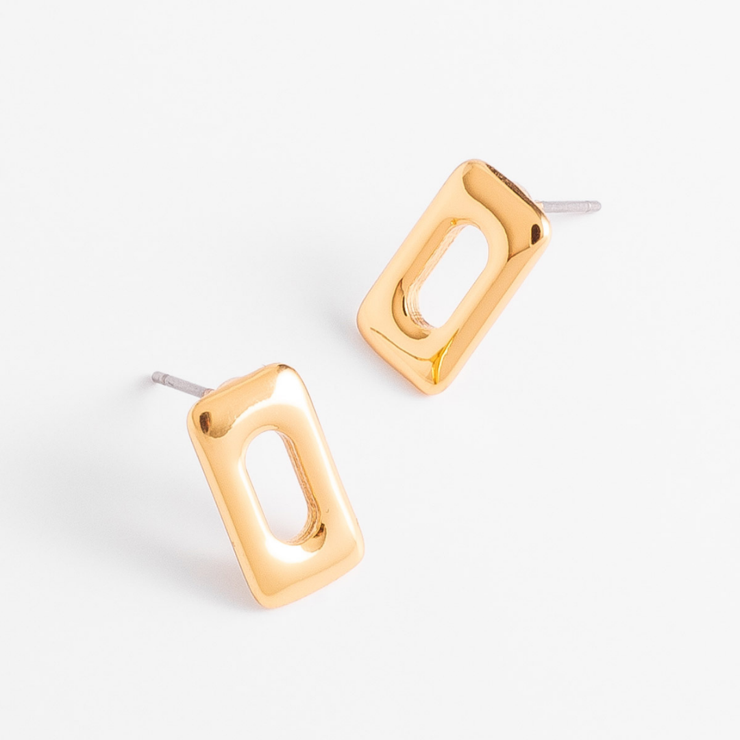 Aretes rectangulares en baño de oro