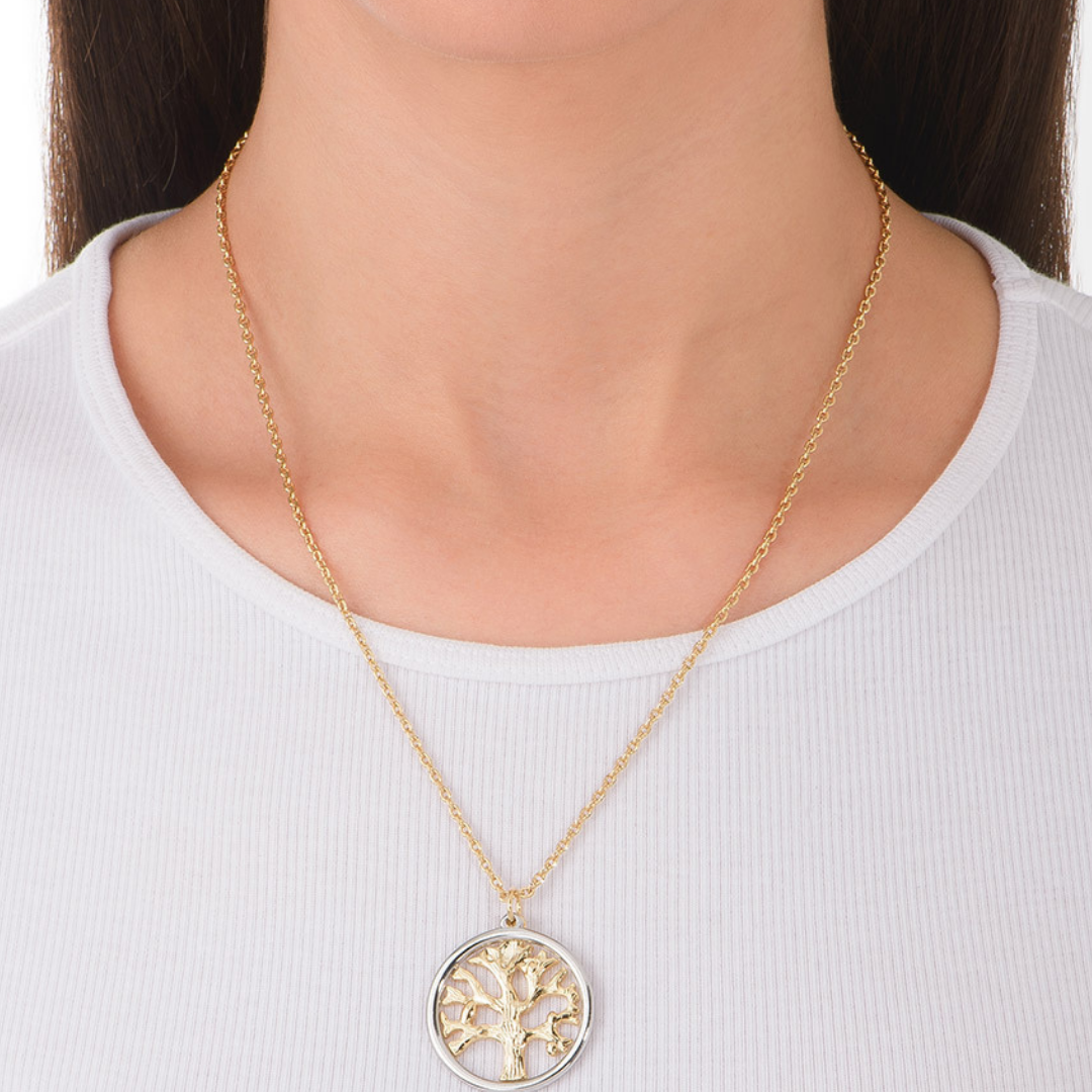 Collar de oro 18k con árbol de la vida y toque plateado