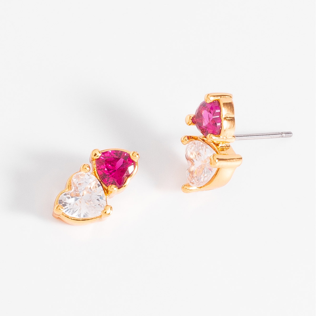 Aretes en forma de corazón y cristales en dos tonos