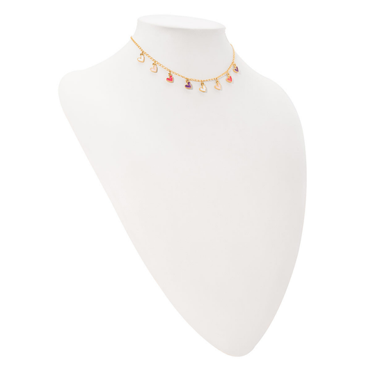 Collar en baño de oro con dijes de corazones
