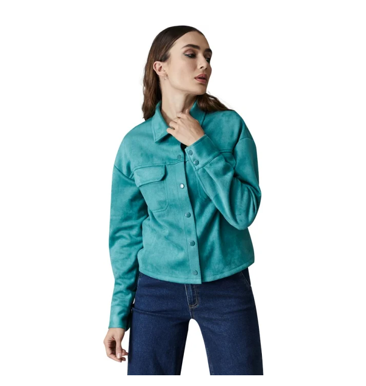 Camisa de Gamuza (Suede) Sintética en Color Turquesa/Verde Agua - Estilo Casual y de Moda