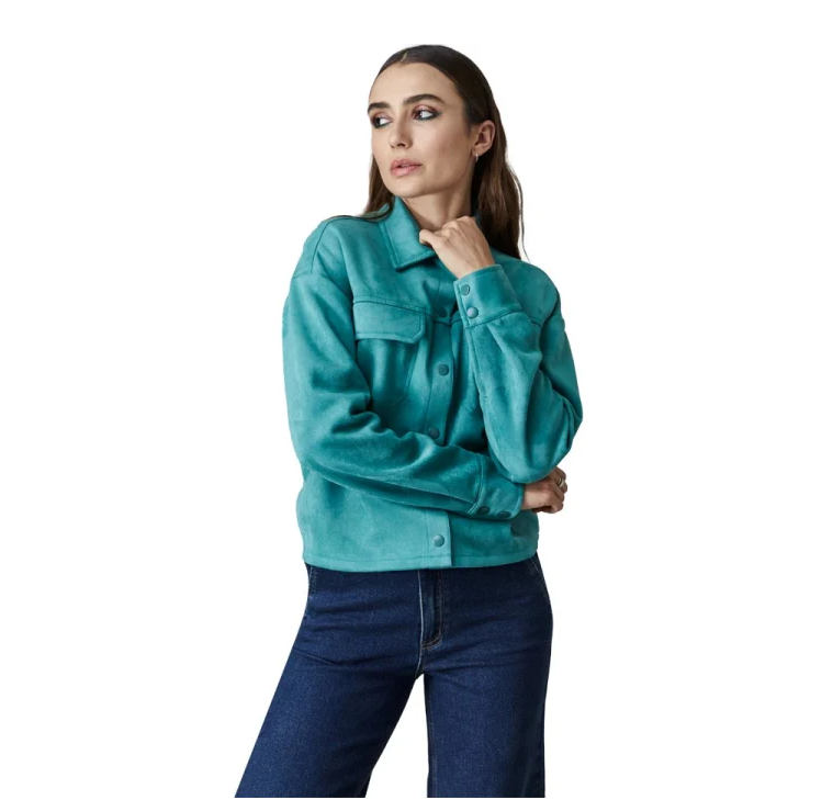 Camisa de Gamuza (Suede) Sintética en Color Turquesa/Verde Agua - Estilo Casual y de Moda