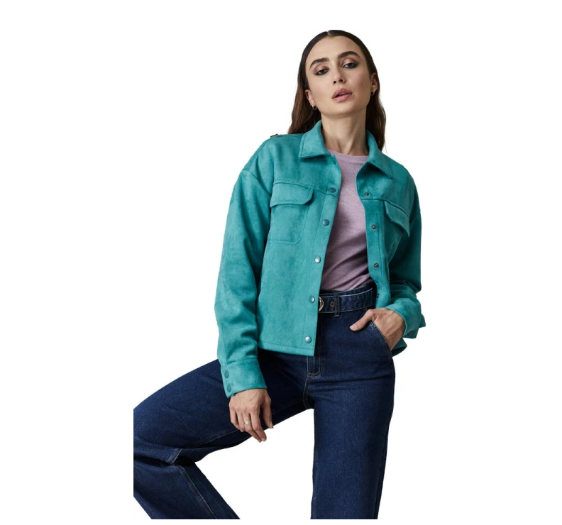 Camisa de Gamuza (Suede) Sintética en Color Turquesa/Verde Agua - Estilo Casual y de Moda