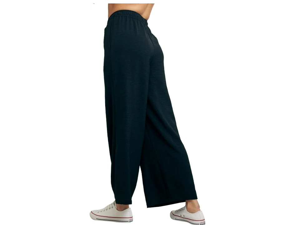 Pantalón Negro de Pierna Ancha con Cintura Elástica – Estilo Palazzo/Wide Leg Casual y Cómodo