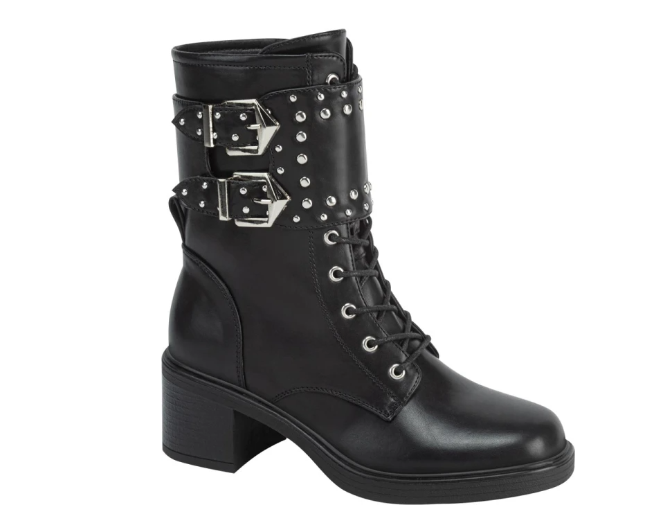 Botas de Combate Negras con Hebillas y Estoperoles – Estilo Rockero y Gótico para Mujer