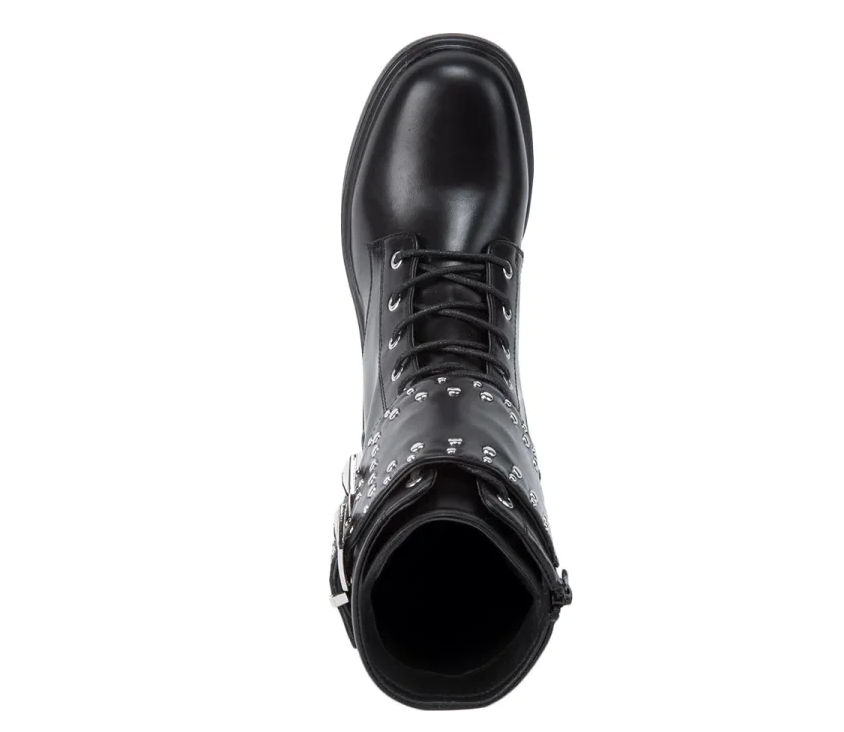 Botas de Combate Negras con Hebillas y Estoperoles – Estilo Rockero y Gótico para Mujer