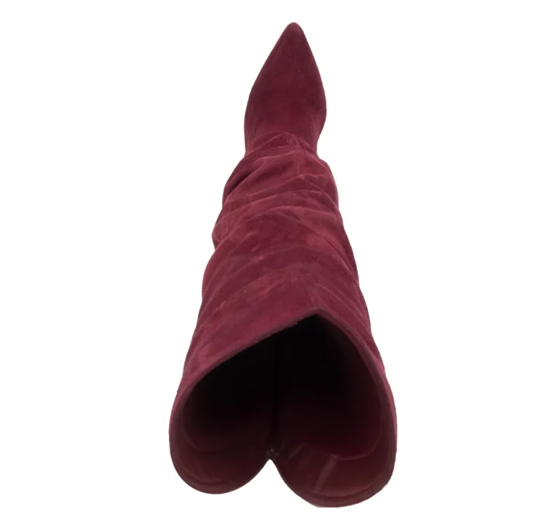 Botas Altas Over The Knee en Gamuza/Suede Color Vino con Tacón de Aguja – Estilo Chic y Elegante