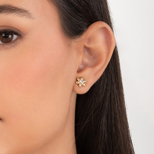 Aretes diseño flor margarita con centro brillante