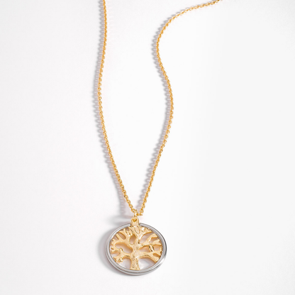 Collar de oro 18k con árbol de la vida y toque plateado