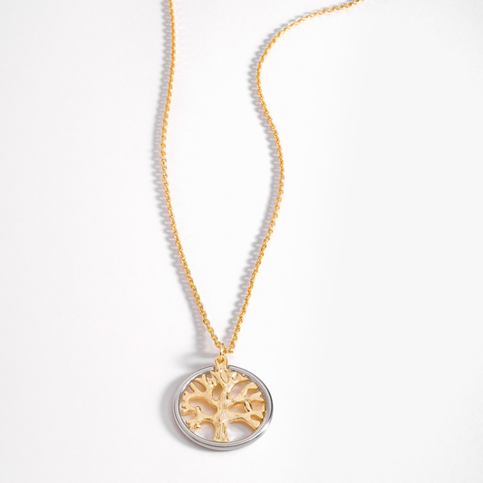 Collar de oro 18k con árbol de la vida y toque plateado