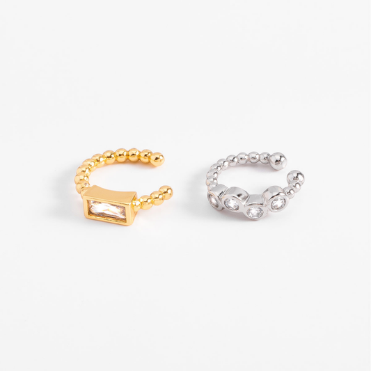 Dúo de Ear Cuffs con piedras en tono cristal