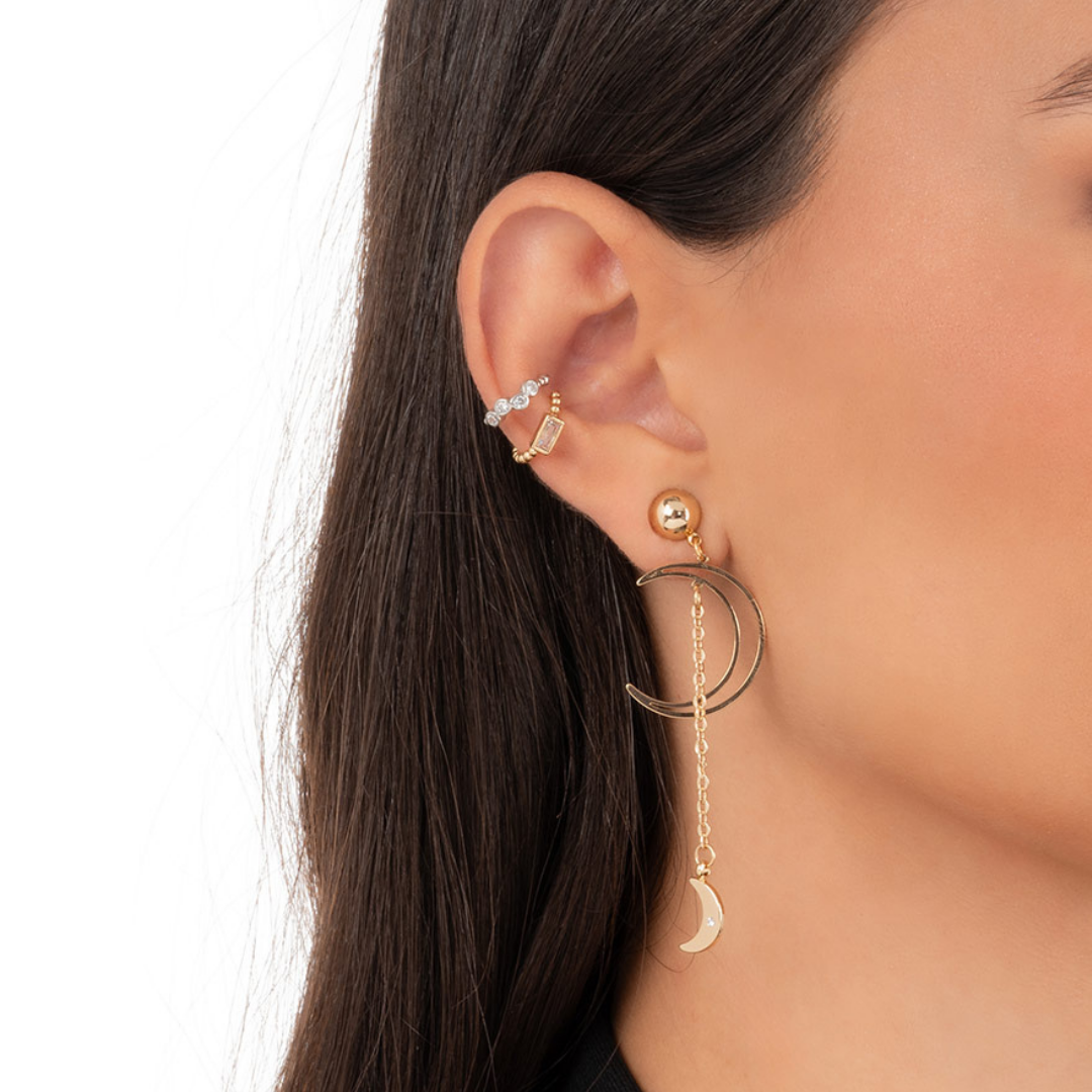 Dúo de Ear Cuffs con piedras en tono cristal