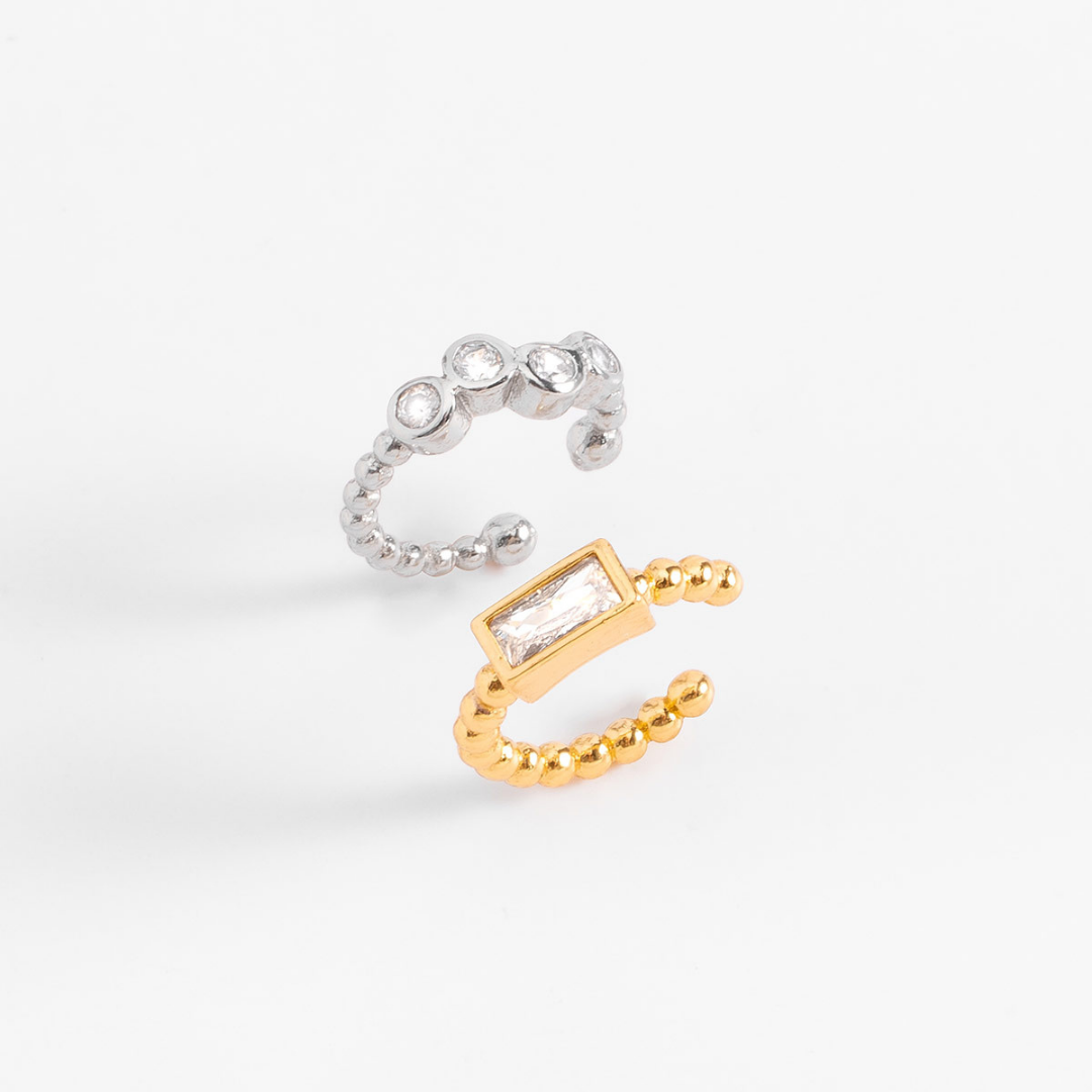 Dúo de Ear Cuffs con piedras en tono cristal