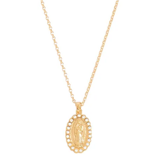 Collar medalla calada con Virgen de Guadalupe y piedras alrededor