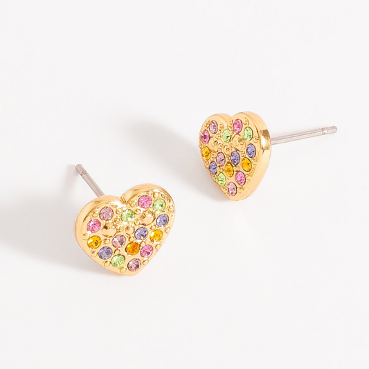 Aretes en forma de corazón con piedras multicolor