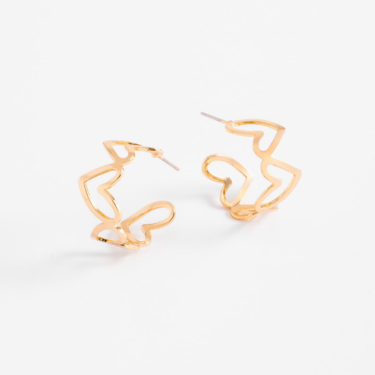 Aretes en baño de oro diseño abierto de corazones enlazados