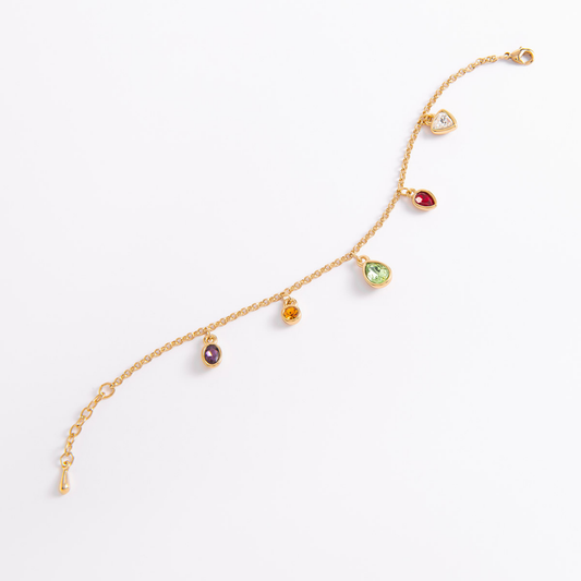 Pulsera con dijes de cristales multicolor
