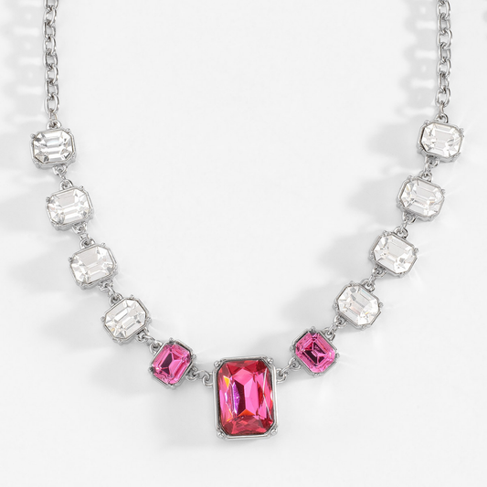Collar Rosa PH en Baño de Platino y Cristal