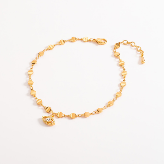 Pulsera tobillera con eslabones circulares y dije de ojo turco