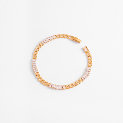 Pulsera de cadena en baño de oro con piedra corte diamante