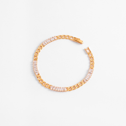 Pulsera de cadena en baño de oro con piedra corte diamante