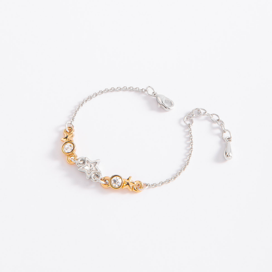 Pulsera baño de oro y platino con centro de estrellas