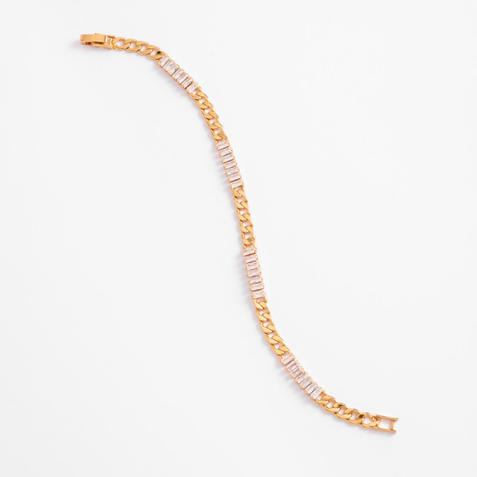 Pulsera de cadena en baño de oro con piedra corte diamante