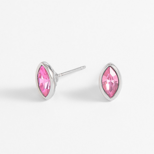 Arete de botón con piedra tono rosa