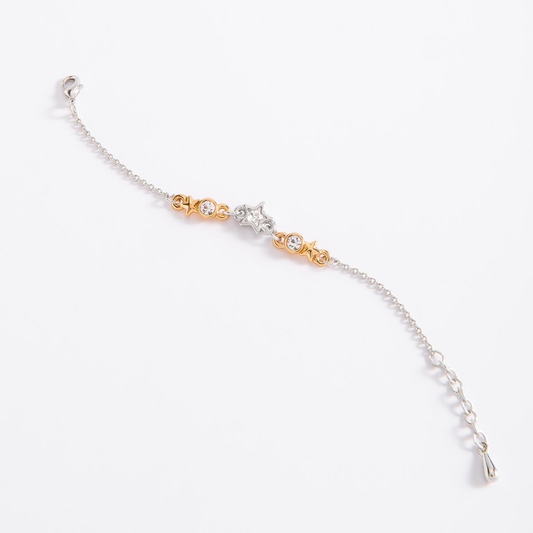 Pulsera baño de oro y platino con centro de estrellas