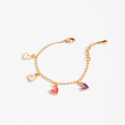 Pulsera con dijes de corazones esmaltados