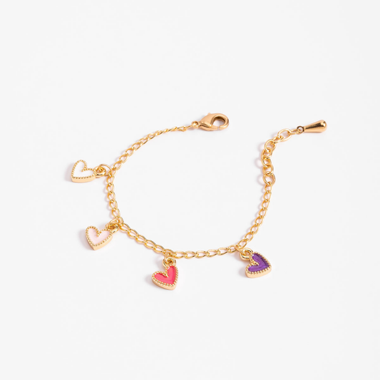 Pulsera con dijes de corazones esmaltados