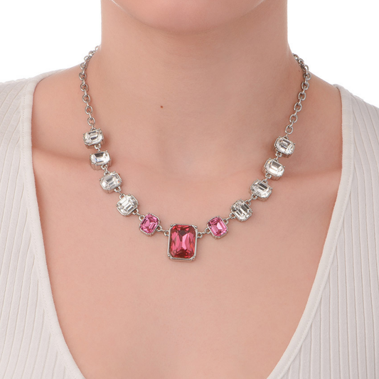 Collar Rosa PH en Baño de Platino y Cristal