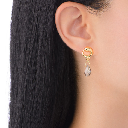 Aretes dorados con cristal gris
