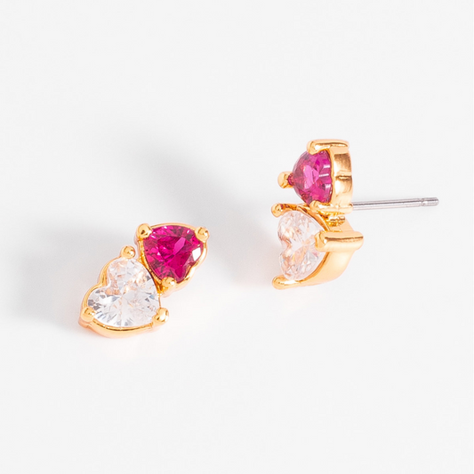 Aretes en forma de corazón y cristales en dos tonos
