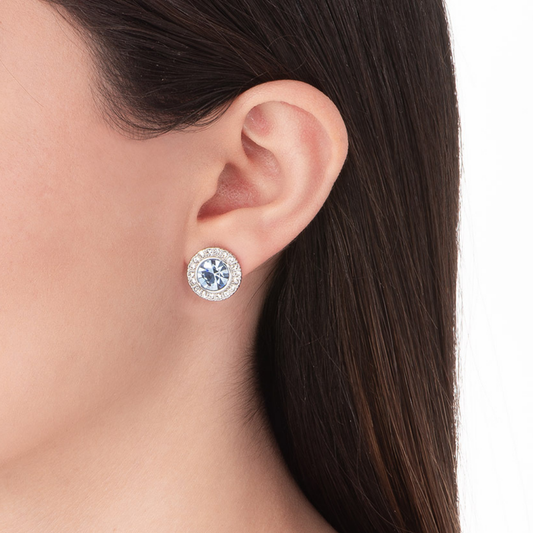 Aretes diamante azul rodeado de diamantes