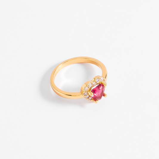Anillo con cristal en forma de corazón fucsia