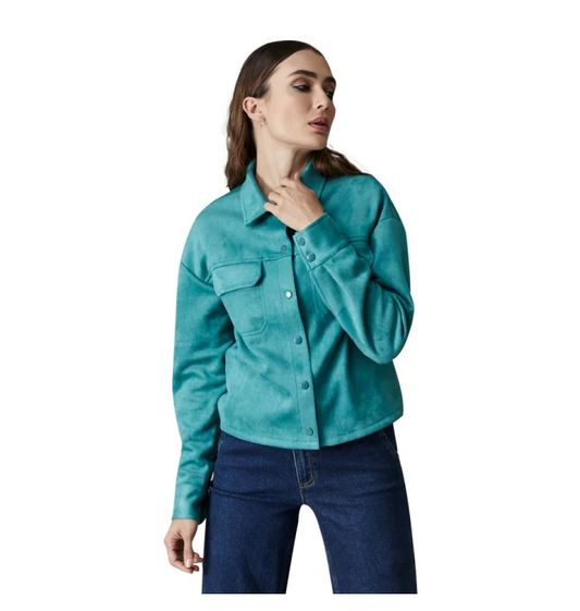 Camisa de Gamuza (Suede) Sintética en Color Turquesa/Verde Agua - Estilo Casual y de Moda