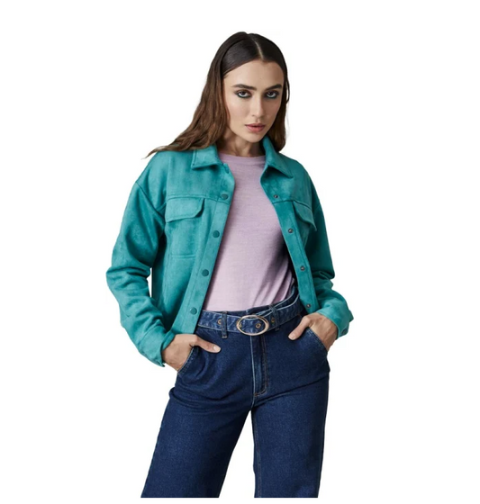 Camisa de Gamuza (Suede) Sintética en Color Turquesa/Verde Agua - Estilo Casual y de Moda