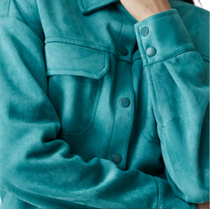 Camisa de Gamuza (Suede) Sintética en Color Turquesa/Verde Agua - Estilo Casual y de Moda