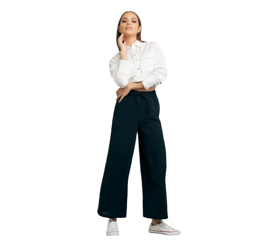 Pantalón Negro de Pierna Ancha con Cintura Elástica – Estilo Palazzo/Wide Leg Casual y Cómodo