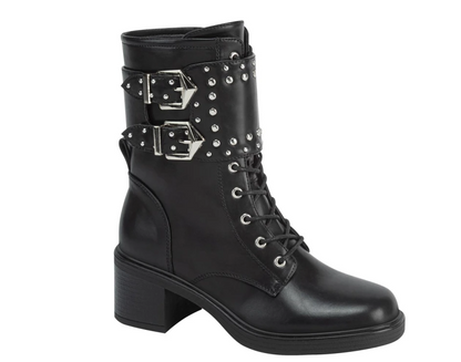 Botas de Combate Negras con Hebillas y Estoperoles – Estilo Rockero y Gótico para Mujer