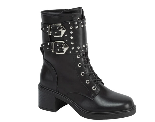 Botas de Combate Negras con Hebillas y Estoperoles – Estilo Rockero y Gótico para Mujer