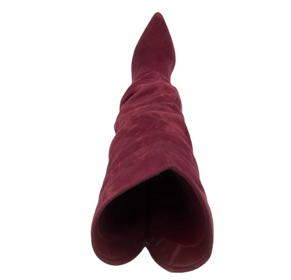 Botas Altas Over The Knee en Gamuza/Suede Color Vino con Tacón de Aguja – Estilo Chic y Elegante