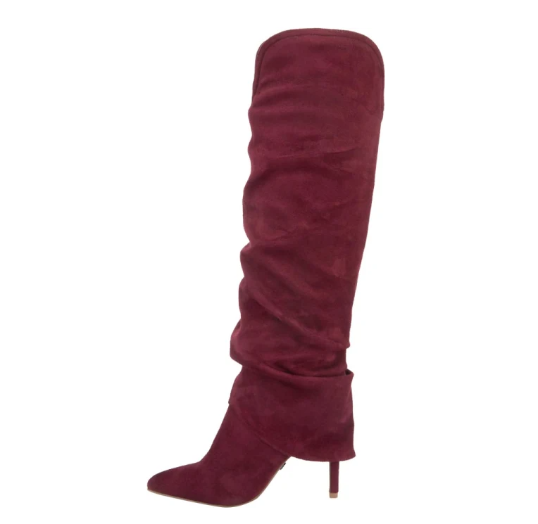 Botas Altas Over The Knee en Gamuza/Suede Color Vino con Tacón de Aguja – Estilo Chic y Elegante