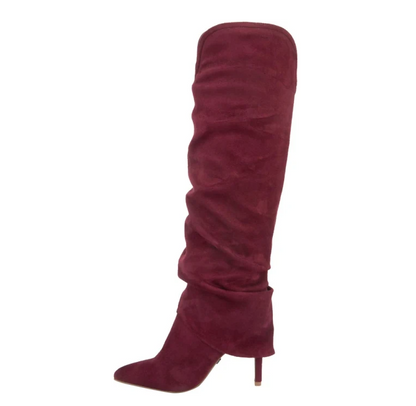 Botas Altas Over The Knee en Gamuza/Suede Color Vino con Tacón de Aguja – Estilo Chic y Elegante
